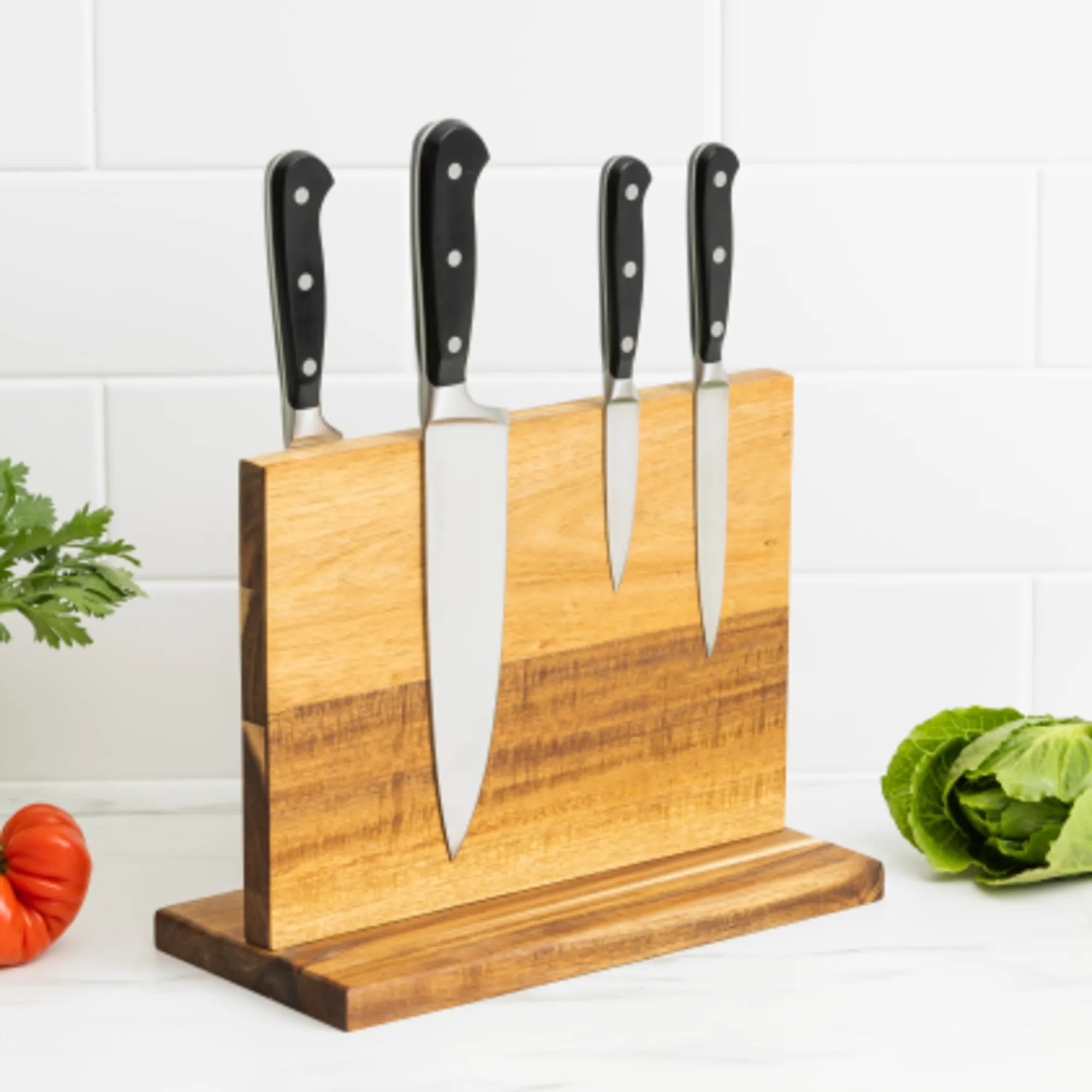 Lyched Vertical Magnetic Knife Block – Double Sided Magnetic Wood Knife  Holder – Magnetic Knife Stand and Knife Storage – Large Cleaver Holder with